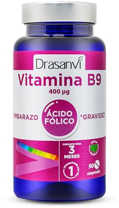 Acido Folico Drasanvi Vitamina B9 en 90 Comprimidos Diarios Sin Gluten | Contribuye al Crecimiento de los Tejidos Maternos Durante el Embarazo y a la Formacion de Celulas Sanguineas Diariamente