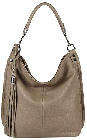 OBC Made IN Italy Damen Echt Leder Tasche Business Shopper Schultertasche Ledertasche Umhängetasche Handtasche Echtleder Taupe