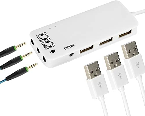Carte Son Externe, Adaptateur Audio USB avec 2 x Casque et 1 x Prise Microphone, 3 x Carte Son stéréo USB 2.0, pour PC, Ordinateurs Portables, Ordinateurs de Bureau, Tablette, pour Ultrabooks