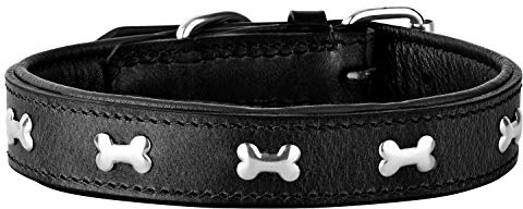 Schnüffelfreunde Lisa Halsband für Hunde aus Leder mit Applikation, Hundehalsband für den großen und mittleren Hund (L - 36-45cm, Schwarz)