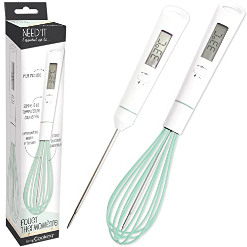 SCRAP COOKING 5167 Batidor termómetro 2 en 1 Need'it para repostería, Cocina, con sonda de Temperatura extraíble, de Silicona, Ideal para cocción, Chocolate, Caramel, azúcar, Apta para inducción