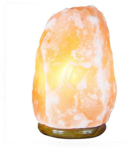 Lampada di Sale Himalayano con Base in Legno, Completamente Naturale e Realizzata a Mano, contiene cavo e lampadina (4-6 KG)