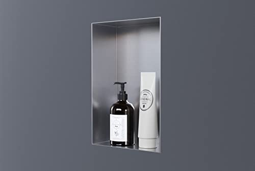 Bernstein Wandnische aus Edelstahl NT203010X randlos -20 x 30 x 10 cm Einbauregal, befliesbare Wandnische mit Flexibler Einbau- Ideale Duschablage - Farbe:Edelstahl gebürstet