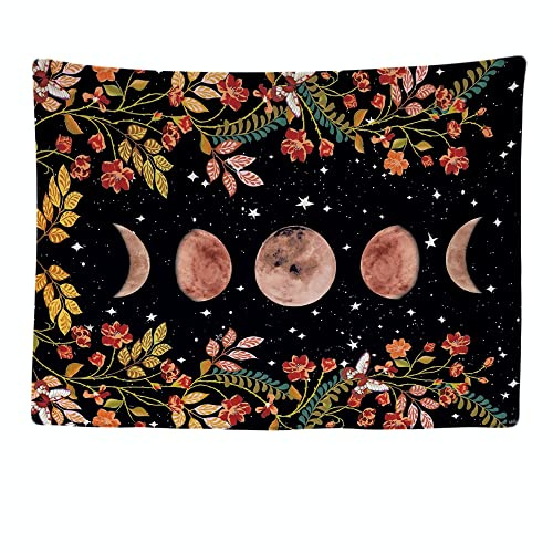 Ulticool - Mond Sternenhimmel Schwarz Wandteppich XXL - 200 x 150 cm - Poster Wand Tuch Fototapete - Tarot Boho Aesthetic Deko - Wandbehang Vorhang - Teenager Schlafzimmer - Halloween Gothic