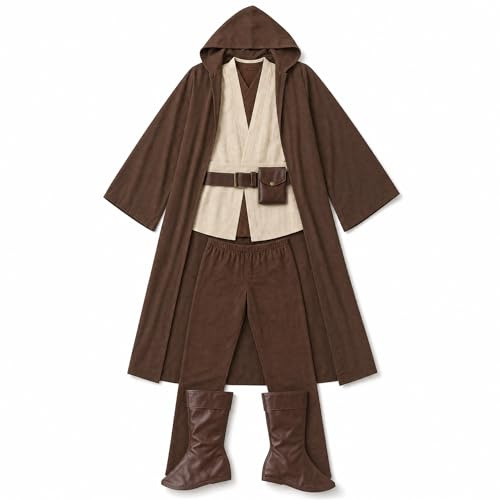 Morph Fantasy Hooded Robe Costume For Men, Brown Warrior Tunic Cloak Outfit, Adult Halloween & Cosplay Costume, Large