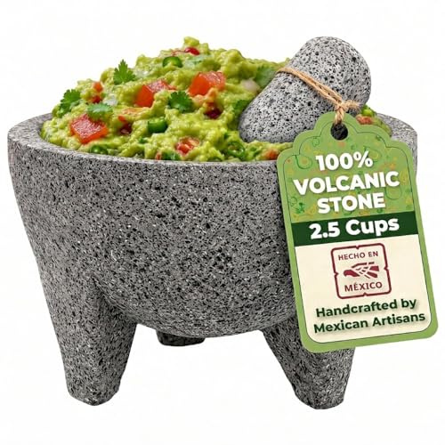 YO PIDO Molcajete 6 pulgadas; mortero de especias; fabricado con piedra volcánica; molcajete hecho a mano en México; Guacamole y máquina de salsa; incluye piedra de mortero