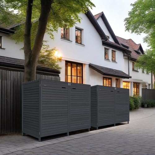 Mülltonnenbox 120L Mülltonnenverkleidung Mülltonnecontainer Adria Aufbewahrungsbox Holz vorimprägniert in anthrazit mit Rückwand (4 Tonnen), Grau