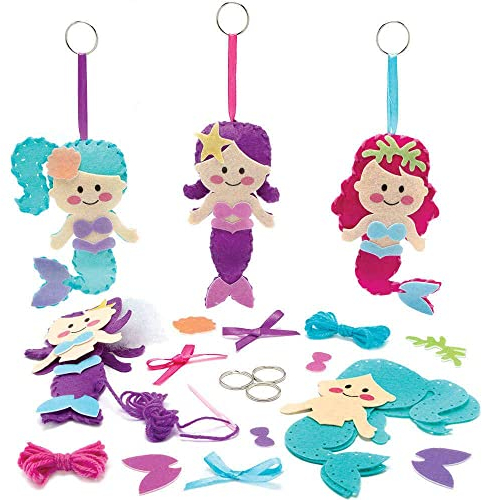 Baker Ross FC833 Portachiavi a Punto Croce Sirena- set di 3, tempo libero creativo per bambini