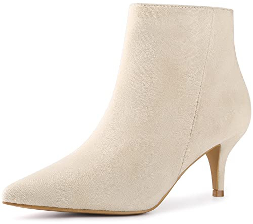 Perphy Women's Pointed Toe Zip Stiletto Heels Ankle Boots Beige 7 UK/Label Size 9 US