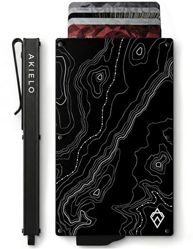 AKIELO Porte Cartes et Pince à Billets RFID Blocage avec Coffret Cadeau – Portefeuille Homme Minimaliste – Protection Carte Bancaire sans Contact (Alpha - Édition Topo - Pince à Billets)