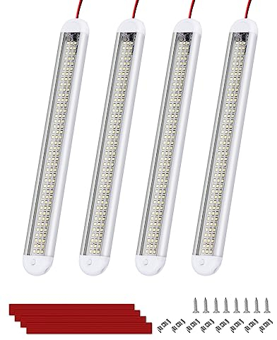 Bonlux 12V LED Interior Van Light Bar, Ultrathin 120 LEDs 12V LED Strip Light, Universal Interior Strip Light for RV Carvan Campervan Motorhome Kitchen with Switch,6500K 1800LM Ultra-Bright,4 Pack