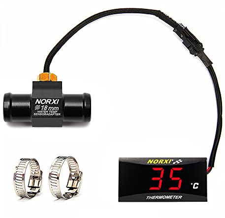 Digital motorcykel termometer, universell motorcykel vattentemperaturmätare med sensorer, vattentät termometer för motorcyklar med hög temperatur larm(18mm, röd)