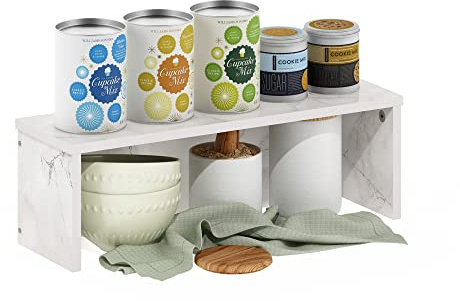 Furinno HELENA Kitchen Countertop Organizer, 18-Inch Kitchen Counter Shelves, Stackable Organizer Shelf, Spice Rack for Kitchen, Pantry, Coffee Bar, Marble White