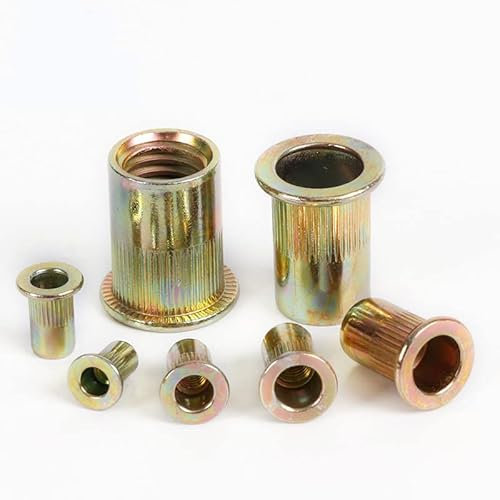 JOELEW Nietmuttern M3 M4 M5 M6 M8 M10 M12 Karbonstahl Rändelnietmuttern Verzinkte Farbe Flachkopf Gewindenietmuttern Set Box Hardware Teile Einpressmuttern