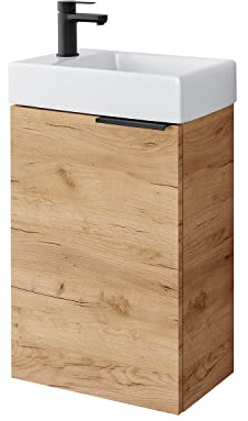 Planetmöbel Waschtisch mit Unterschrank 40 cm Waschbeckenunterschrank, Badmöbel-Set mit Waschbecken für kleine Bäder, Gäste WC, Gold Eiche