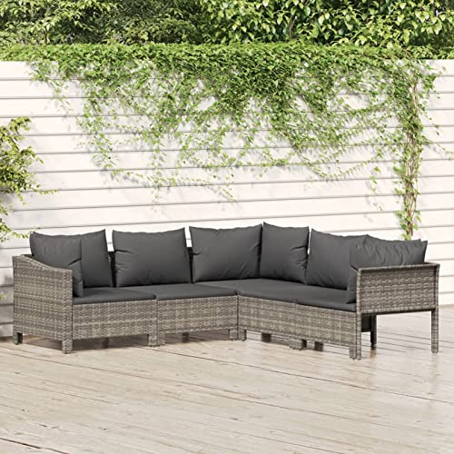 Yolola 5 STK Gartenmöbel Set Lounge Set Loungemöbel Sofa Rattan Balkonmöbel Balkonlounge Gartenlounge Gartensofa Balkon Terrasse Terrassenmöbel Ecksofa Garten Grau