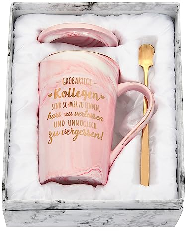 Abschiedsgeschenk für Kollegin Kaffeetasse Jobwechsel, 400ml Tasse Abschied Geschenk für Kollegin, Personalisiert Abschiedsgeschenk Kaffe mit Spruch - Großartige Kollegen sind schwer zu finden