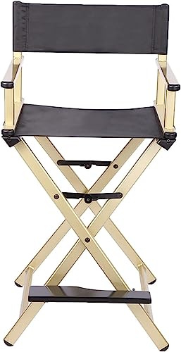 Professioneller Faltbarer Direktoren Stuhl - Hoher Make-up-Stuhl für Kunden, Tragbarer Aluminium Regiestuhl für Make-up Artists, Camping Chaise (Local Gold)