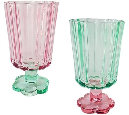 HIUHIU Vintage Petal Ripple Weingläser Satz Von 2 Niedlichen Cocktail-Gläser Tassen Bunten Wein Kelch Trinken Glaswaren Für Abendessen Bar Restaurant,Set,2pcs
