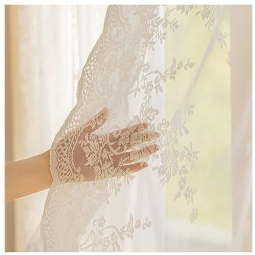 BLUEZY Leinenoptik Scheibengardine mit zarten Spitzen-Wellenkante Gardine in Küche, Wohnzummer, Küche Vorhänge, Bistrogardine, Landhausstil Küche Kurzer Vorhang WxH 200 * 150cm