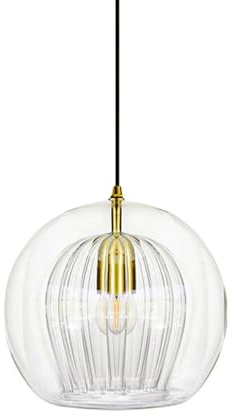 S-Cevada Doppelschichtige Glaskugel Pendelleuchte Messing E27 Lampenfassung Globus Hängelampe Deckenleuchte für Schlafzimmer-Esszimmer (Transparent, 25cm)