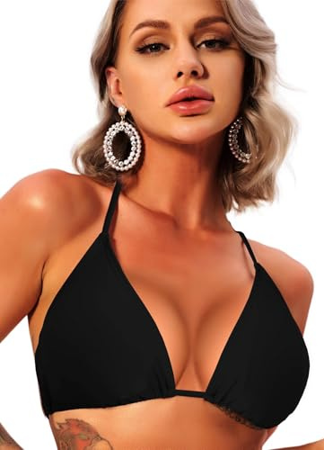 Navneet Bikini för kvinnor triangel push up stringtrosa bikini topp bikini, baddräkt, A001 Svart Snörning, S