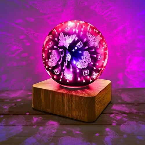 YATOSEEN Schmetterling Nachtlicht 3D LED Schmetterling Lampe ABS Holzimitationssockel Mehrere Farben Atmosphärenlicht Stimmungslampe Geschenk Geeignet für Schlafzimmer Kinderzimmer Dekoration