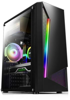 Caja de computadora de Torre Media, Compatible con ATX M-ATX Mini-ITX, refrigeración por Agua integrada, Paneles Laterales acrílicos, Barra de luz, Ventilador preinstalado de 4x120 mm (Color : Black