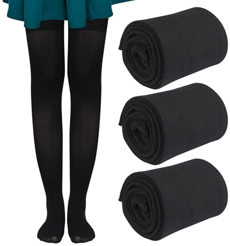 Meng Jiaran 3 Pairs Black Girls Tights Footed School Tights Kids Microfiber Ballet Dance Pantyhose for 11-13 Years Stage Performances,Dance Classes,Daily Practice,XXL