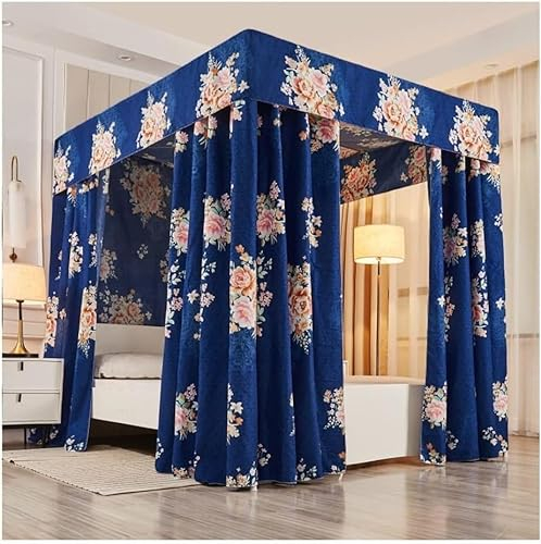 KAZUP Baldachin-Moskitonetz für Einzel- und Doppelbetten, Schlafzimmer, dekorativer Bettvorhang mit Metallstütze (Farbe: Rosa, Größe: 180 x 220 cm/71 x 87 Zoll) (Farbe: Blau, Größe: 200 x 220 cm/7