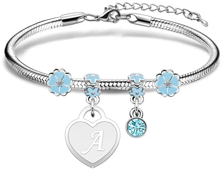 Casxyue Women's Bracelets With Initial Charm Bracelet Silver A-Z Letter Love Heart Pendant Jewellery Birthday Christmas Gifts For Women Teen Girls (A)
