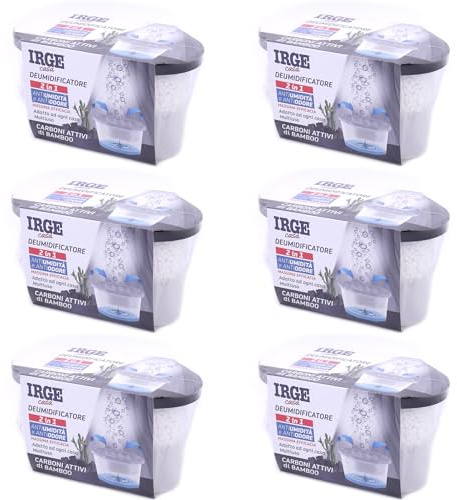 SET 6 vaschette 400 ml CARBONI ATTIVI DI BAMBOO assorbi umidità anti odore deumidificatore sali per bagno cucina camper caravan roulotte ripostiglio dispensa armadio