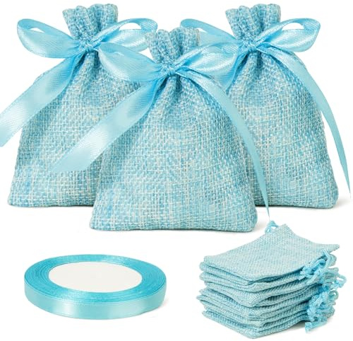 BOFUNX 24pcs Sacchetti Confetti Iuta Bomboniere Sacchetti Portaconfetti Battesimo con Nastro Raso per Matrimonio Battesimo Comunione Nascita Compleanno Festa