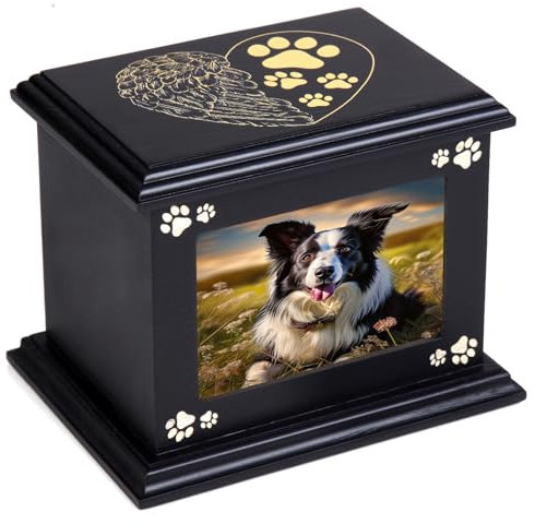 Woodurn Pet urn Dog Memorial unns Cuarenta Grandes funerales de Madera incineración urns Memorial Box con Marco de Foto Forrado con anís Negro Regalo conmemorativo de la pérdida de Mascotas
