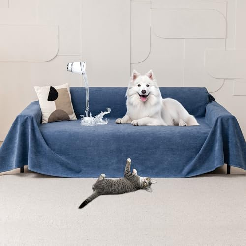 Loiion Katzenschutz Sofa, Couchdecke Katze Kratzfest Marineblau 340x180cm | Sofa Überzug Wasserdicht, rutschfeste Couch Abdeckung rutschfest, Sofaüberwurf Couchschutz für Haustier Kinder Katzen Hunde
