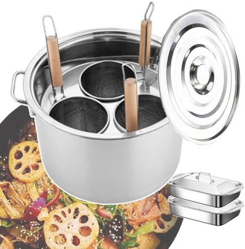 forplubossmmp Set di Cuoci Spaghetti E Tagliatelle Commerciale con 2 Teglie da Forno, Pentole per Pasta E Pentole con Cestello Scolapasta, Pentola per Cottura A Vapore con Divisore A 3/4 Fori,3-Hole