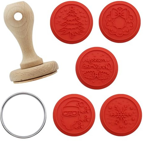 PME CH24CCC101 Christmas Cookie Embossing Stamp Set of 7, 'Tis The Season, Silicone, Red