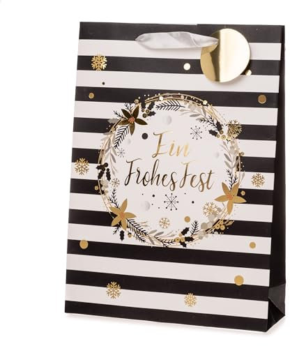 12 x Geschenktüten Weihnachten in eleganter Ausführung 25 x 34,5 cm - Papiertüten für Weihnachten - Weihnachtsgeschenktüten - Geschenktaschen Weihnachten (Schwarz/weiß, 25 x 8 x 34,5 cm (L/B/H))