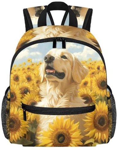 Süßer Kleinkind-Rucksack – Sonnenblumen, niedlicher Hund, einfache moderne Kindertasche für Vorschule, Schule, Mädchen und kleine Kinder, multi, 25.4x10x30 CM/10x4x12 in