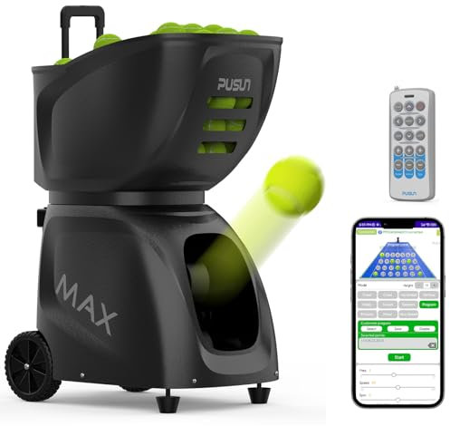 PT-MAX C Tennisballmaschine | Smart Launcher mit App & Fernbedienung | Einstellbare Geschwindigkeit & Spin | Multi-Spot-Programmierung | Hohe Kapazität | Lange Akkulaufzeit | Tragbares Design | Alle