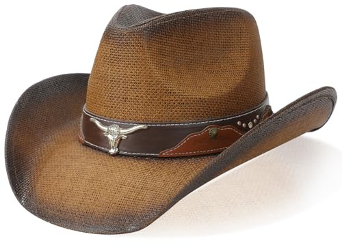WQWOVRVO Cowboyhut, Cowgirl-Hut, Western-Cowboyhut für Damen und Herren, Strohhut mit formbarer Krempe für Damen