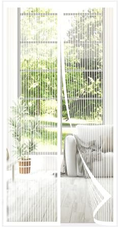 MAGICDOOR Magnet Fliegengitter Balkontür 110x210cm, Weiß Polyester Magnetvorhang Fliegengitter Tür Atmungsaktiv Selbstschließend Insektenschutz Fenster Ohne Bohren für Terrasse Schlafzimmer usw.