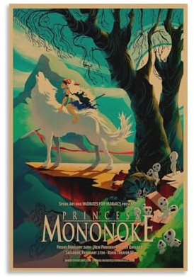 Póster de princesa de anime Mononoke clásico vintage con portada de película, pósteres musicales para habitación, lienzo estético, arte de pared, decoración de dormitorio, 12 x 18 pulgadas (30 x 45