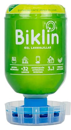 BIKLIN Detersivo Lavastoviglie Ecologico con Distributore Automatico per 40 Lavaggi|500 ml di Sapone Lavastoviglie Ecologiche| Gel, Brillantante, Sale, e Neutralizzatore di Odori | Ricaricabile