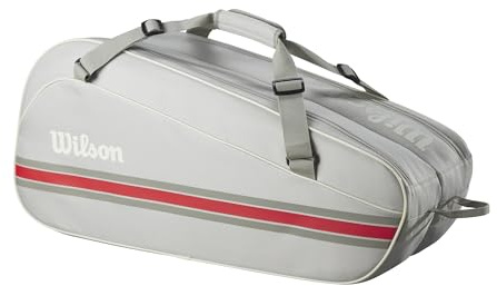WILSON 2025 Team Tennis Racket Bag - Oats/Red, Holds up to 6 Rackets