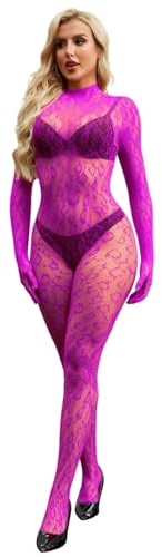 Bommi Fairy Leopard Lace Jumpsuits for Women Bodycon See Through Rave Outfits for Ladies Night Club One Piece Bodysuit (Rose)