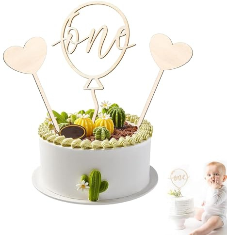 One Cake Topper, 1st Birthday Cake Topper, Wooden One Cake Topper Balloon Shape Cake Picks First Birthday Cake Decorations for Baby Anniversary One Cake Toppers 1st birthday Party Supplies