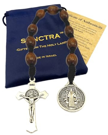 Rosario da Tasca, Fatto a Mano e Benedetto in Terra Santa, Perline da Preghiera con Medaglia di Santi e Croce/Crucifisso, Sacchetto Regalo e Certificato di Autenticità