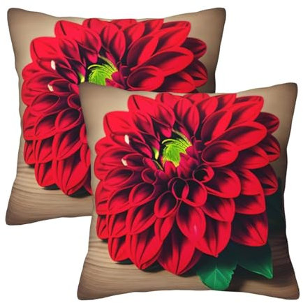 Zhuanyun Dekokissen aus Holz, Retro-Blume, roter Dahlien-Druck, für Couch, dekorative und funktionale Kissenbezüge für Zuhause, Schlafzimmer