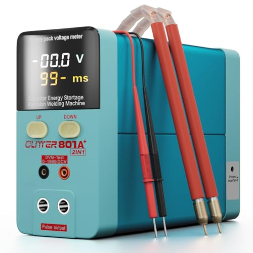 GLITTER Punktschweißgerät und Spannungsprüfer, 11600W 1800A Punktschweißgerät für Akkus, Akku Schweißgerät zum Messen DC Spannung von 0-199 V, 99 Gänge Akku Punktschweißgerät für 18650 Akkupack, 801A+